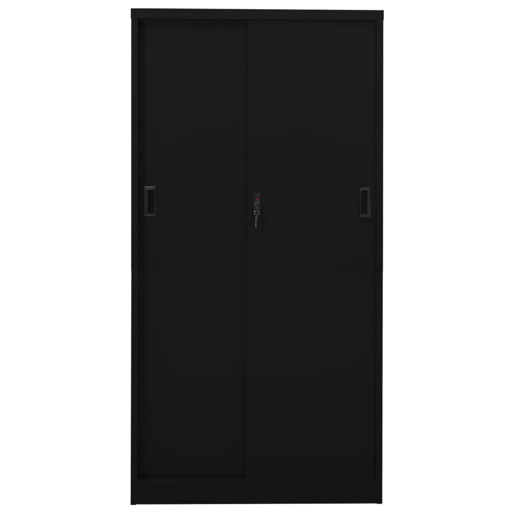 Büroschrank mit Schiebetür Schwarz 90x40x180 cm Stahl