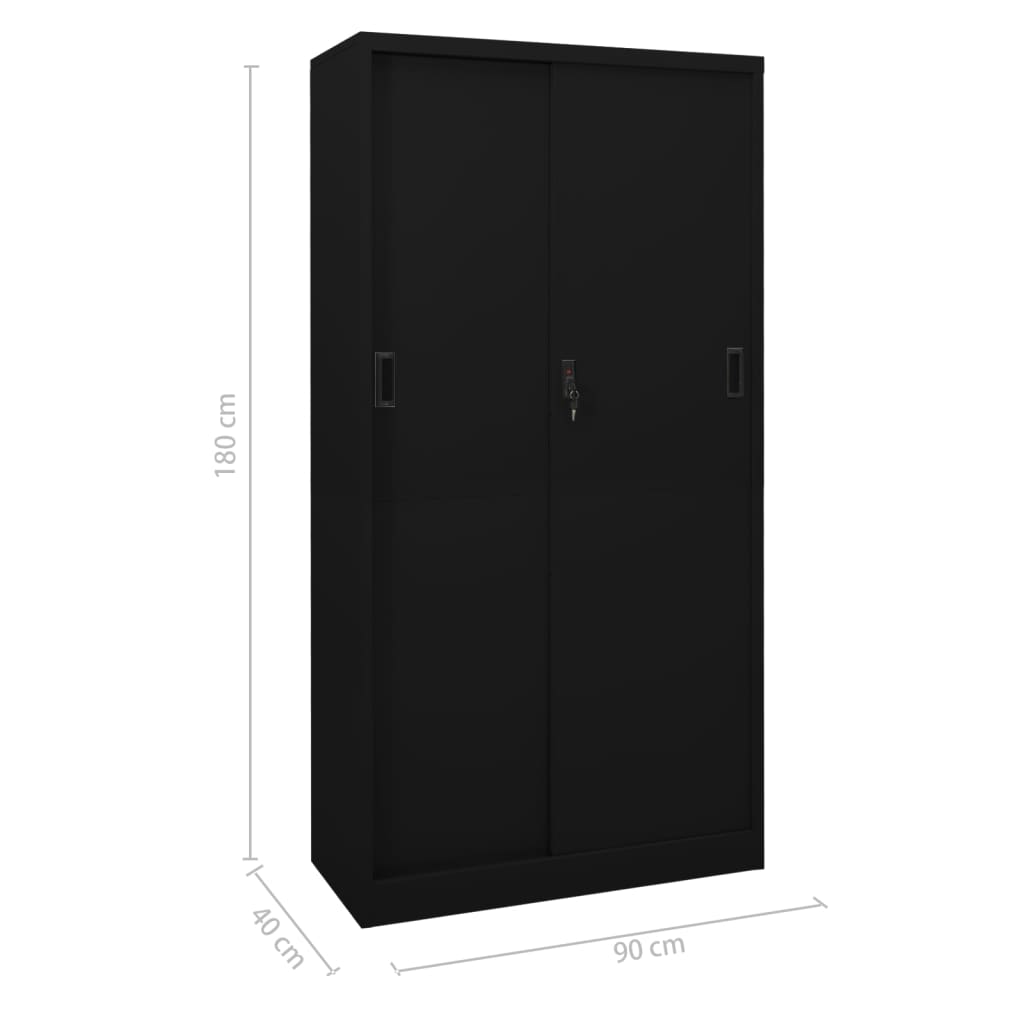 Büroschrank mit Schiebetür Schwarz 90x40x180 cm Stahl