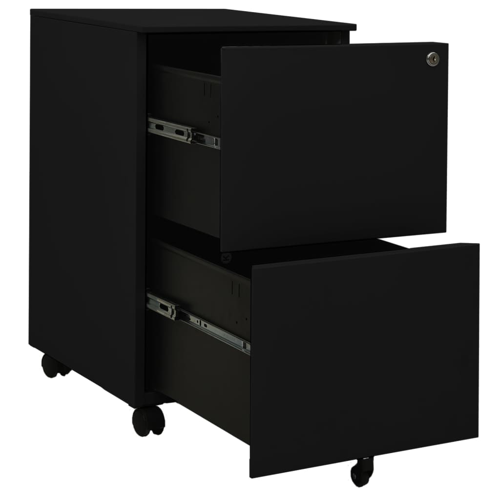 Aktenschrank mit Rollen Schwarz 39x45x67 cm Stahl