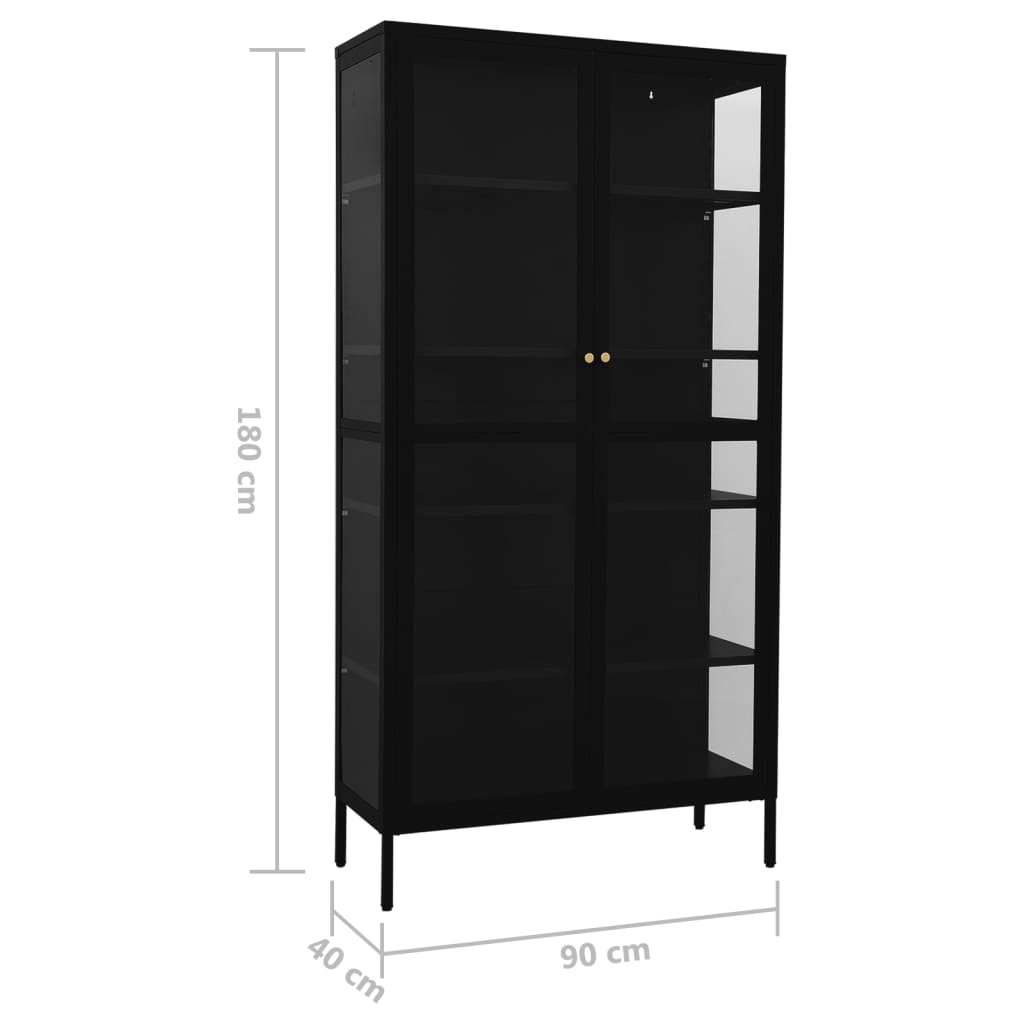 Vitrine Schwarz 90x40x180 cm Stahl und Gehärtetes Glas