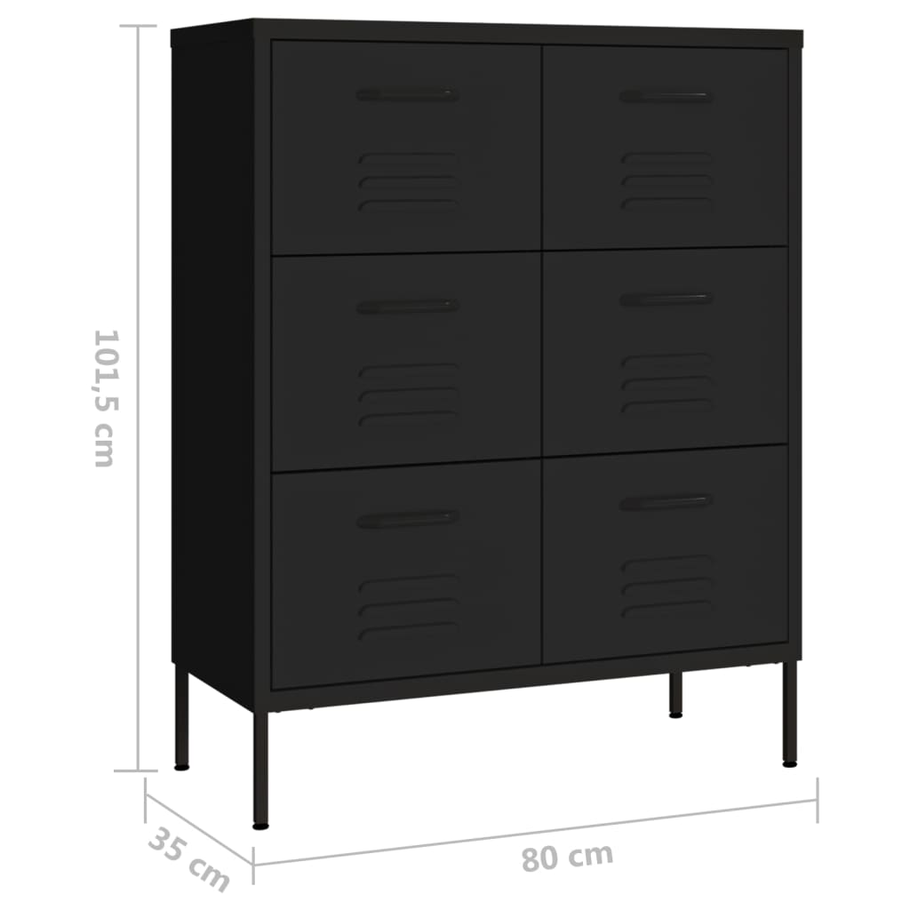 Schubladenschrank Schwarz 80x35x101,5 cm Stahl