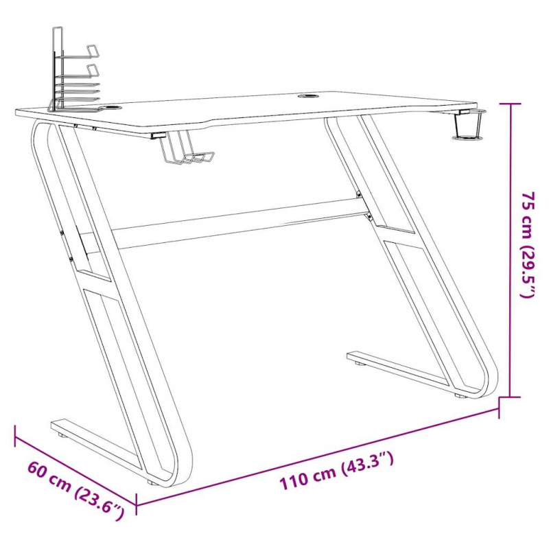 Gaming-Schreibtisch mit ZZ-Gestell Schwarz und Rot 110x60x75 cm