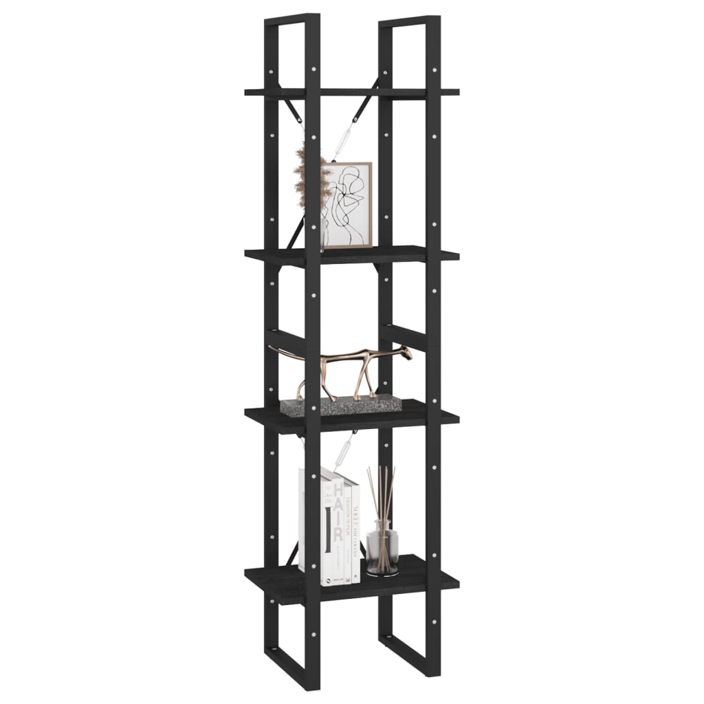 Bücherregal 4 Böden Schwarz 40x30x140 cm Massivholz Kiefer
