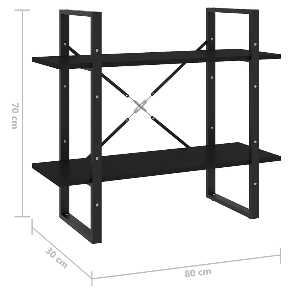 Bücherregal 2 Fächer Schwarz 80x30x70 cm Holzwerkstoff