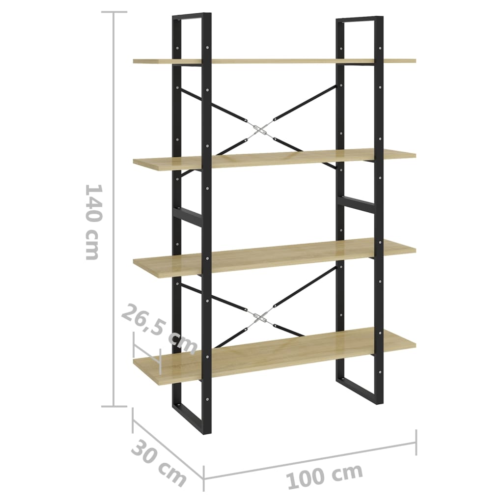 Bücherregal 4 Fächer Sonoma-Eiche 100x30x140 cm Holzwerkstoff