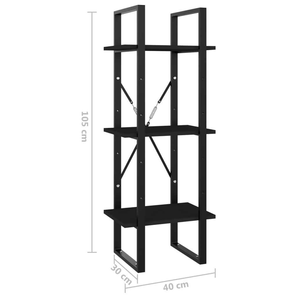 Bücherregal 3 Fächer Schwarz 40x30x105 cm Holzwerkstoff