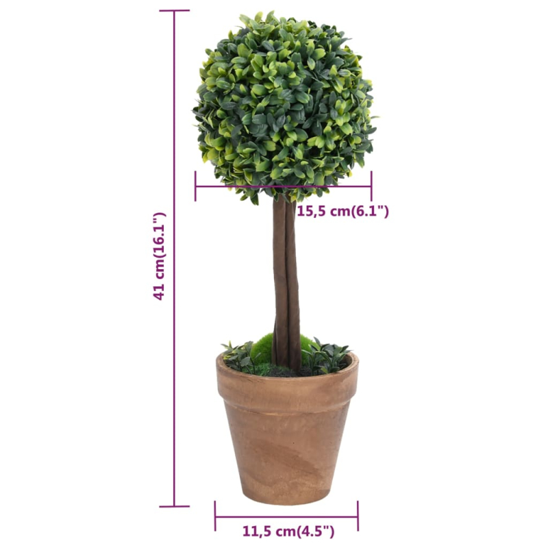 Künstliche Buchsbäume 2 Stk. mit Topf Kugelform Grün 41 cm