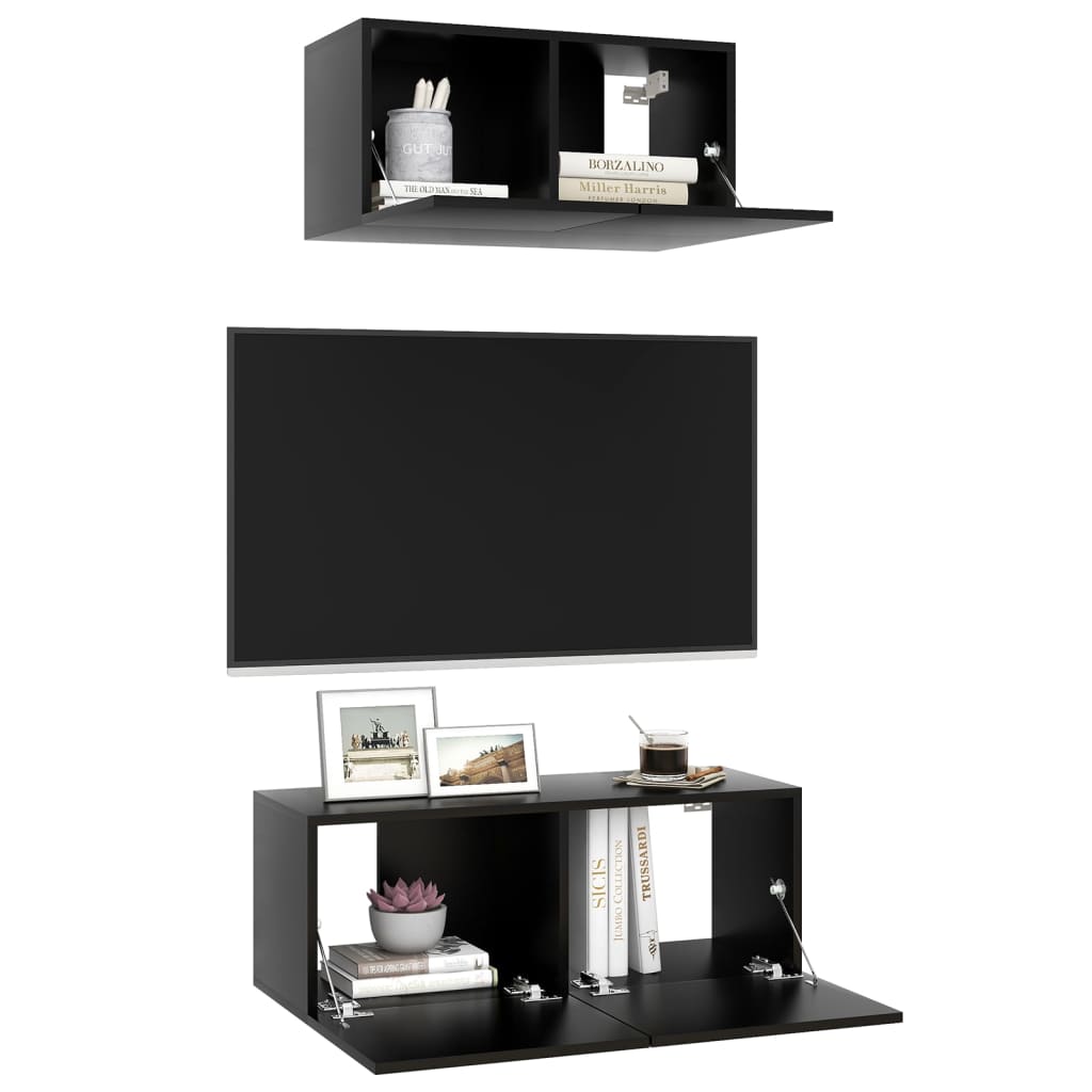 2-tlg. TV-Schrank-Set Schwarz Holzwerkstoff