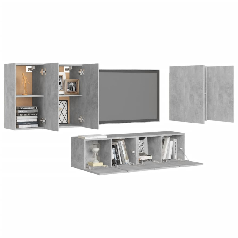 6-tlg. TV-Schrank-Set Betongrau Holzwerkstoff