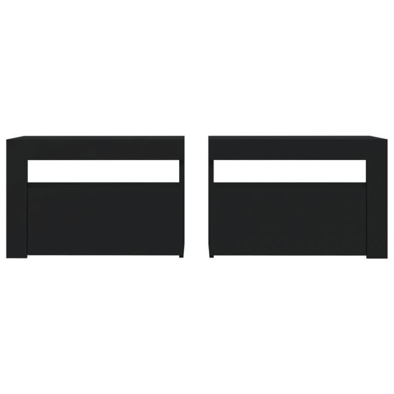 Nachttische 2 Stk. mit LEDs Schwarz 60x35x40 cm