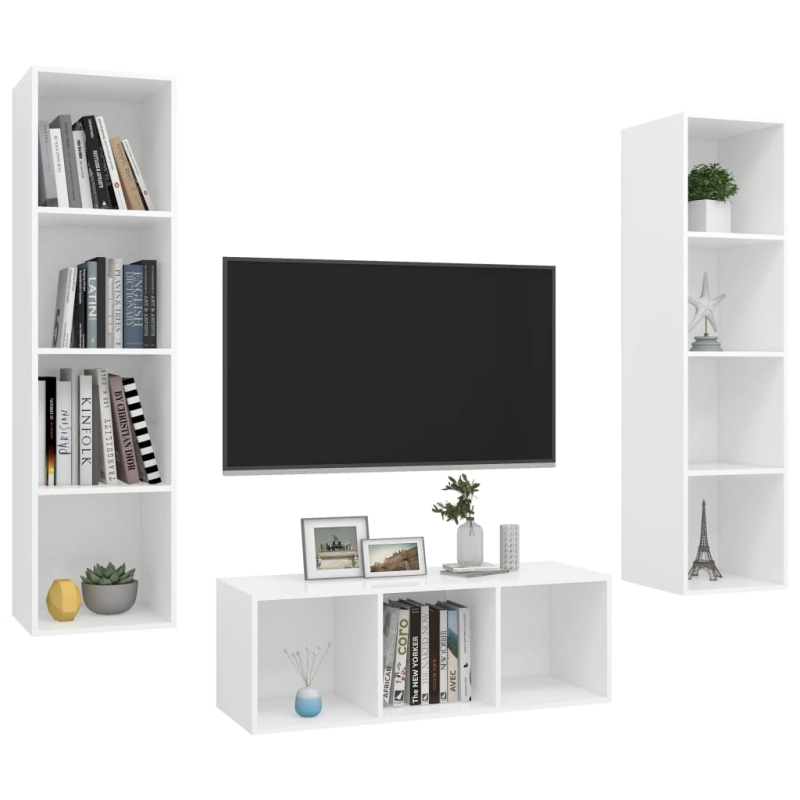 3-tlg. TV-Schrank-Set Weiß Holzwerkstoff