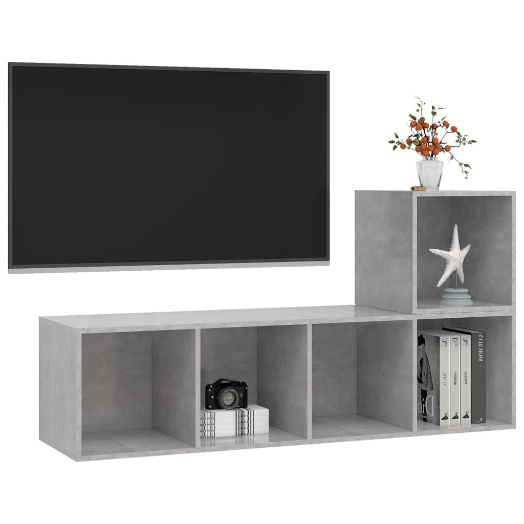 2-tlg. TV-Schrank-Set Betongrau Holzwerkstoff