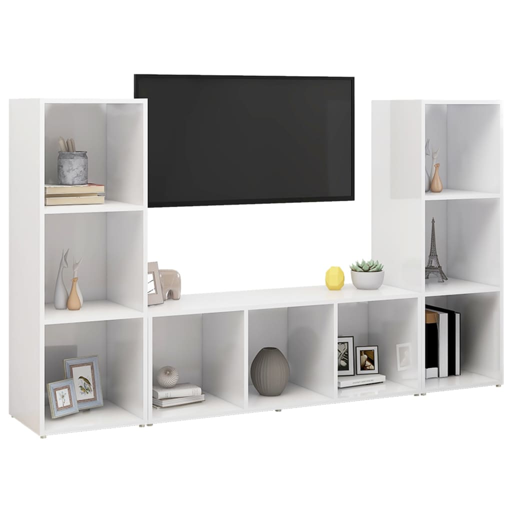 TV-Schränke 3 Stk. Weiß 107x35x37 cm Holzwerkstoff