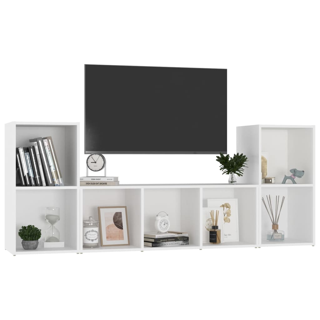 3-tlg. TV-Schrank-Set Weiß Holzwerkstoff