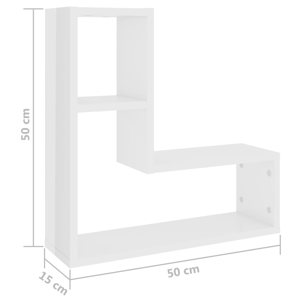 Wandregale 2 Stk. Hochglanz-Weiß 50x15x50 cm Holzwerkstoff