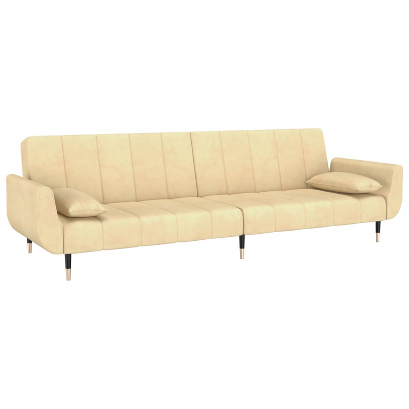 Schlafsofa 2-Sitzer mit 2 Kissen Creme Samt