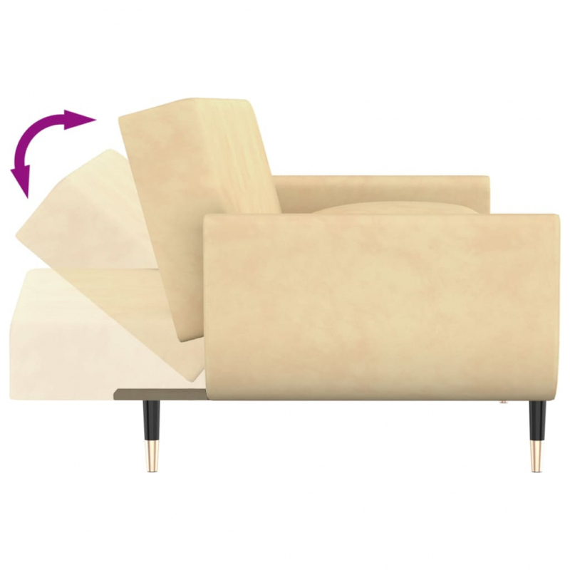 Schlafsofa 2-Sitzer mit 2 Kissen Creme Samt