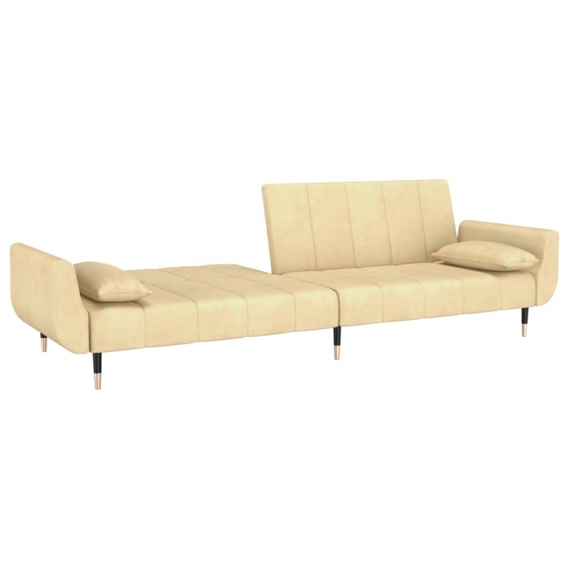 Schlafsofa 2-Sitzer mit 2 Kissen Creme Samt