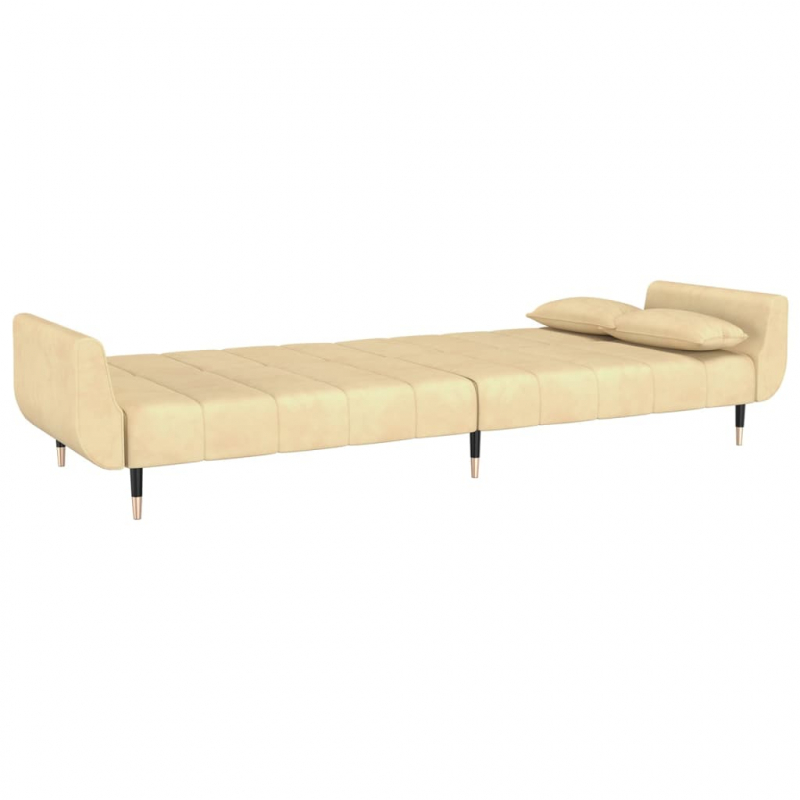 Schlafsofa 2-Sitzer mit 2 Kissen Creme Samt