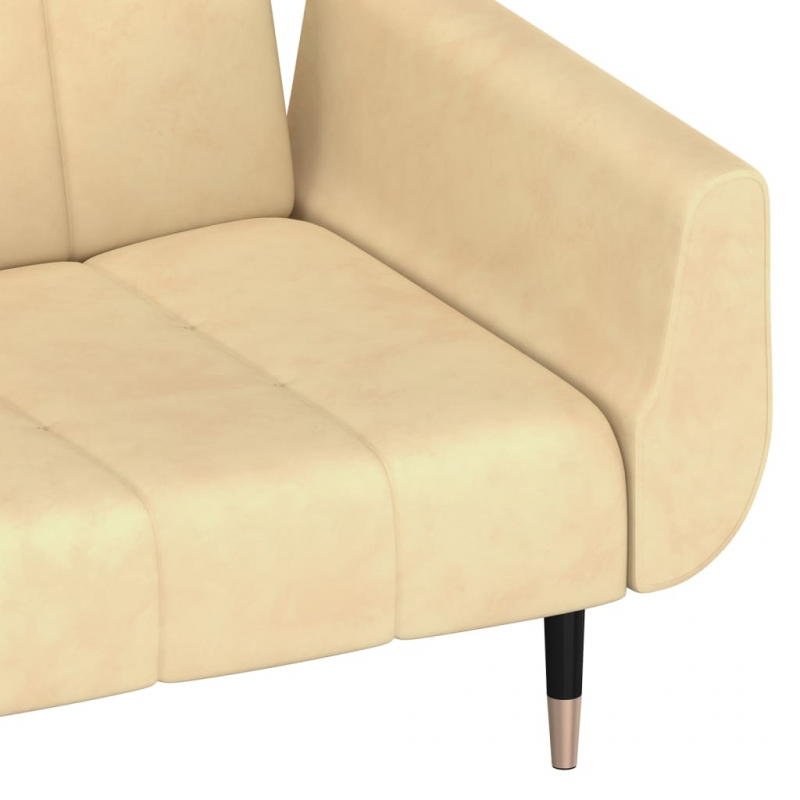 Schlafsofa 2-Sitzer mit 2 Kissen Creme Samt