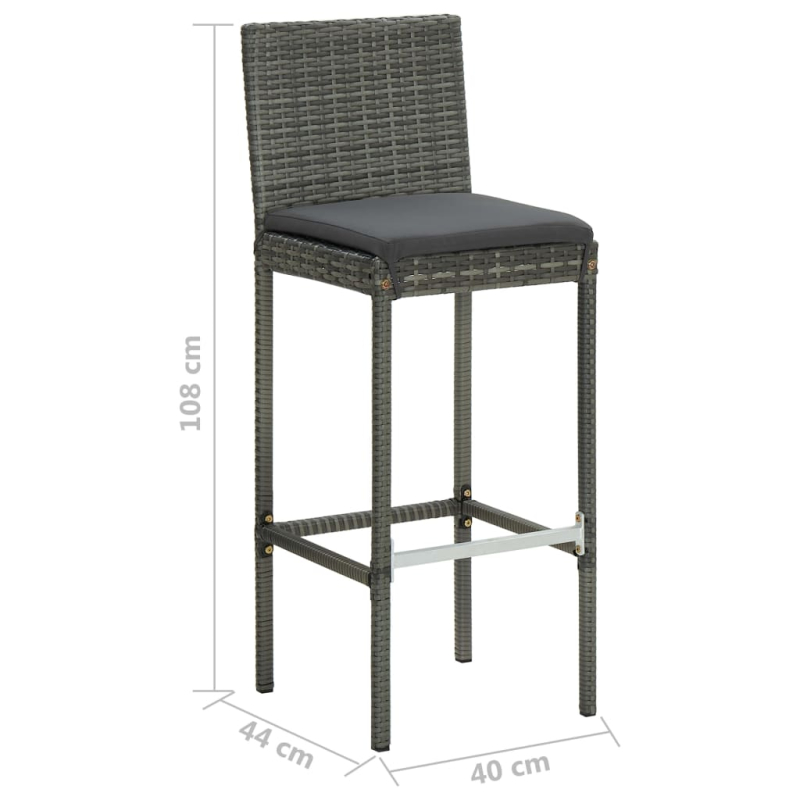 Garten-Barhocker mit Kissen 4 Stk. Grau Poly Rattan