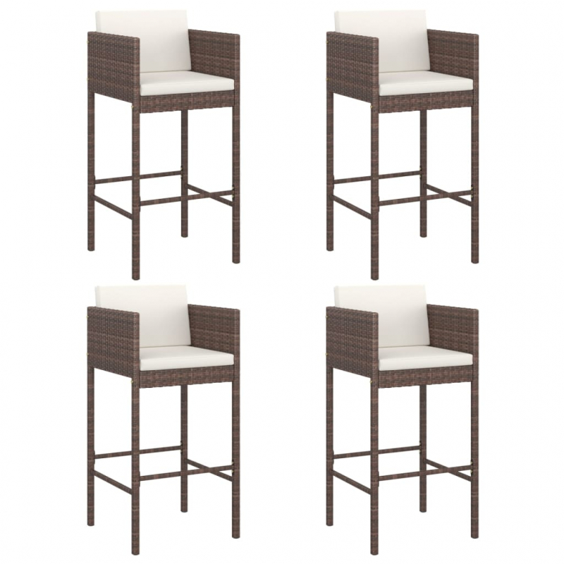 Barhocker 4 Stk. mit Kissen Braun Poly Rattan