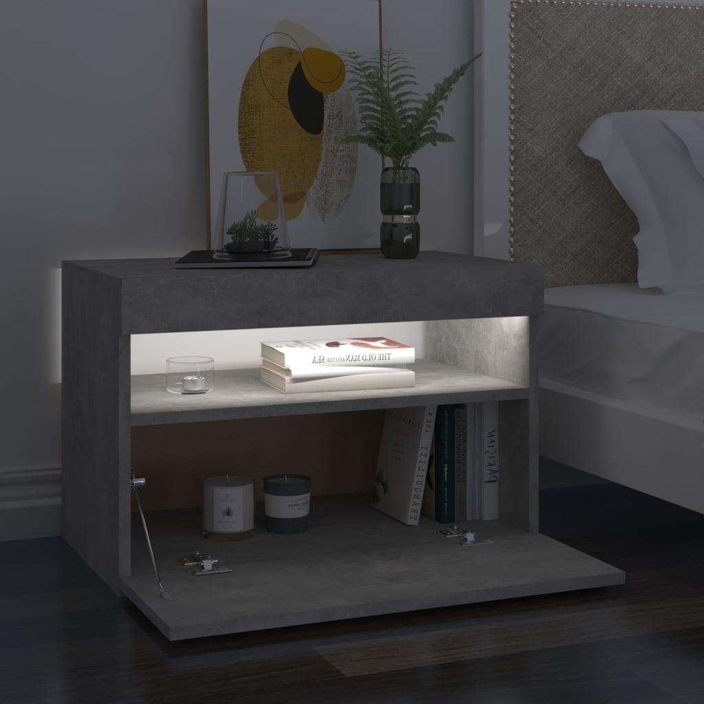 Nachttische mit LED-Leuchten 2 Stk. Betongrau 60x35x40 cm