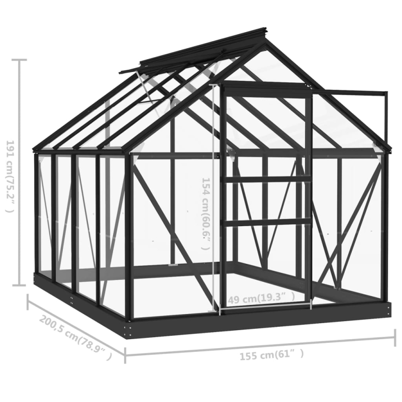 Ersatzgestell für Gewächshaus Anthrazit 155x103x191cm Aluminium