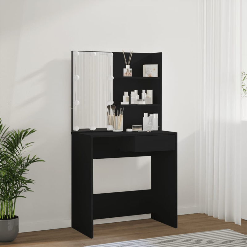 Schminktisch mit LED-Leuchten Schwarz 74,5x40x141 cm