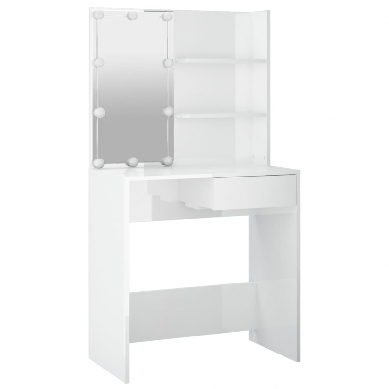 Schminktisch mit LED Hochglanz-Weiß 74,5x40x141 cm