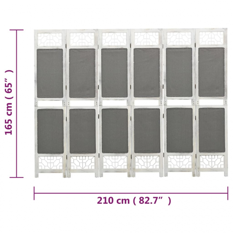 6-tlg. Raumteiler Grau 210x165 cm Stoff