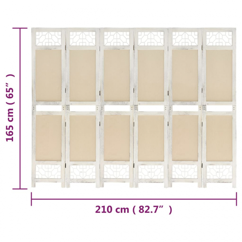 6-tlg. Raumteiler Creme 210x165 cm Stoff