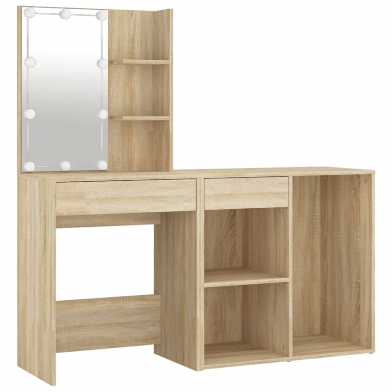 LED-Schminktisch mit Schrank Sonoma-Eiche Holzwerkstoff