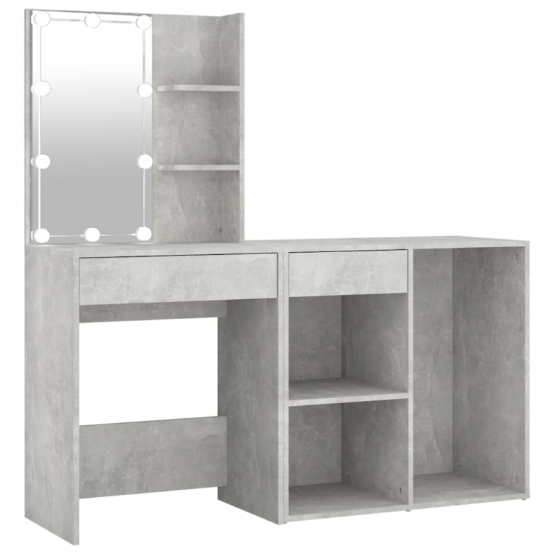 LED-Schminktisch mit Schrank Betongrau Holzwerkstoff