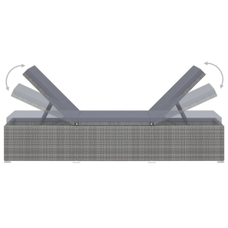 Sonnenliege mit Auflage und Teetisch Poly Rattan Grau