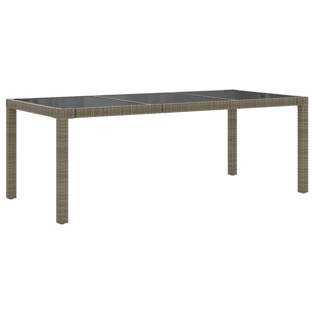 Gartentisch Grau 190x90x75 cm Gehärtetes Glas und Poly Rattan