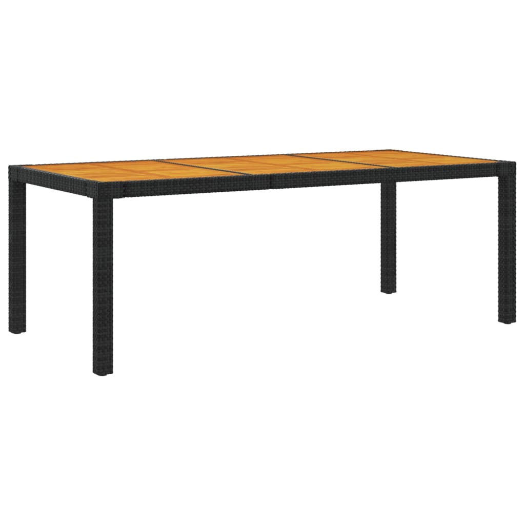 Gartentisch 190x90x75 cm Poly Rattan und Akazienholz Schwarz