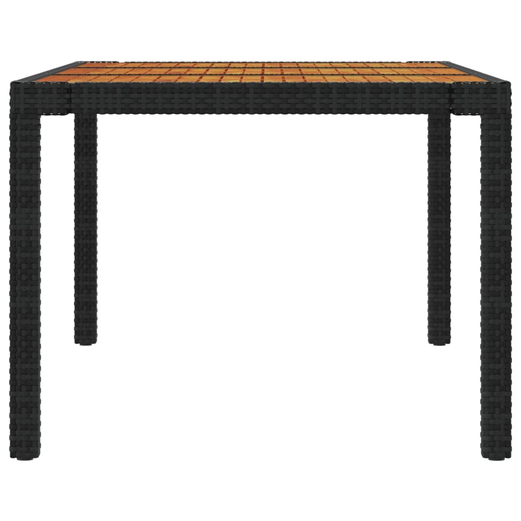 Gartentisch 190x90x75 cm Poly Rattan und Akazienholz Schwarz