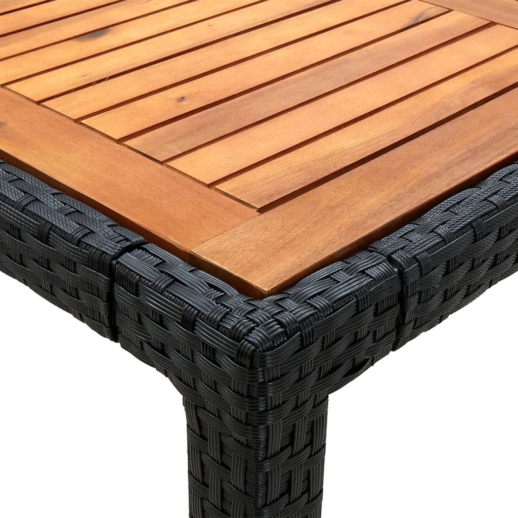 Gartentisch 190x90x75 cm Poly Rattan und Akazienholz Schwarz