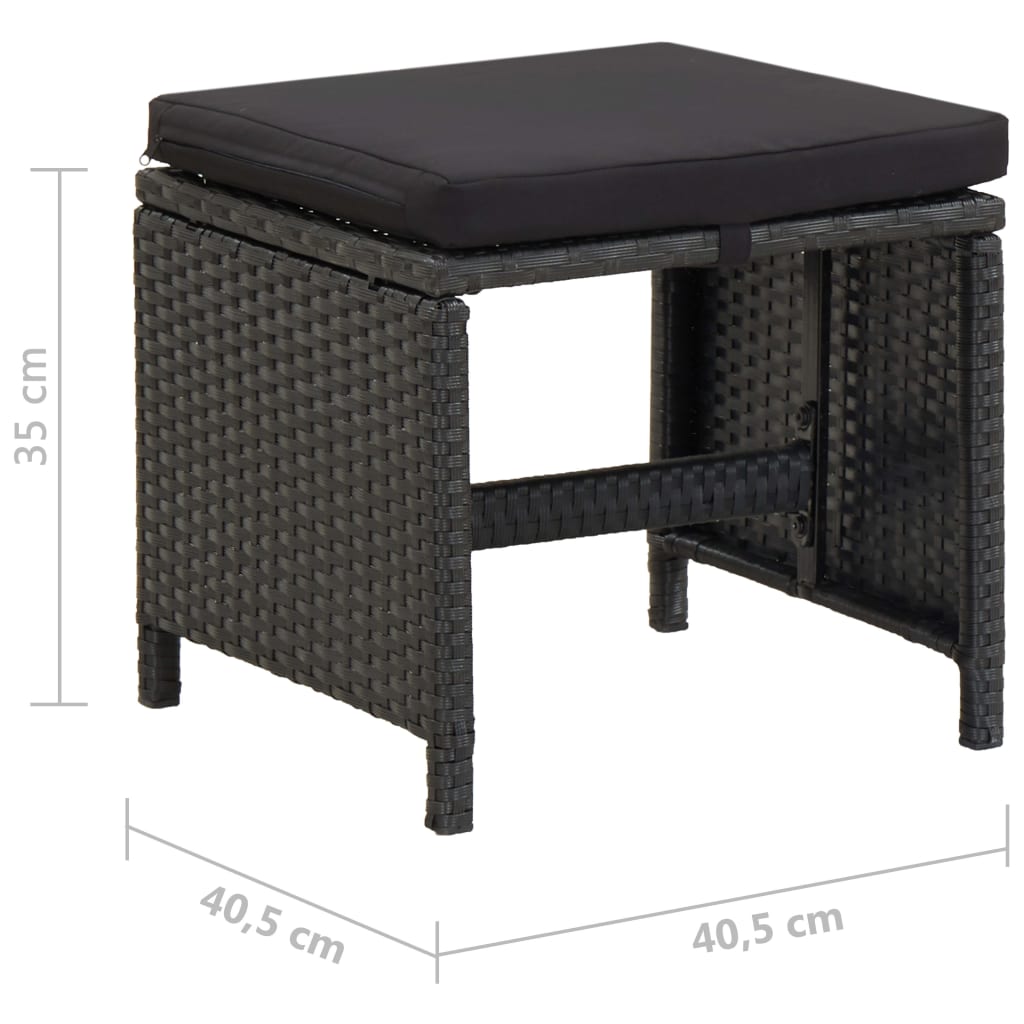 Gartenhocker mit Kissen 2 Stk. Poly Rattan Schwarz