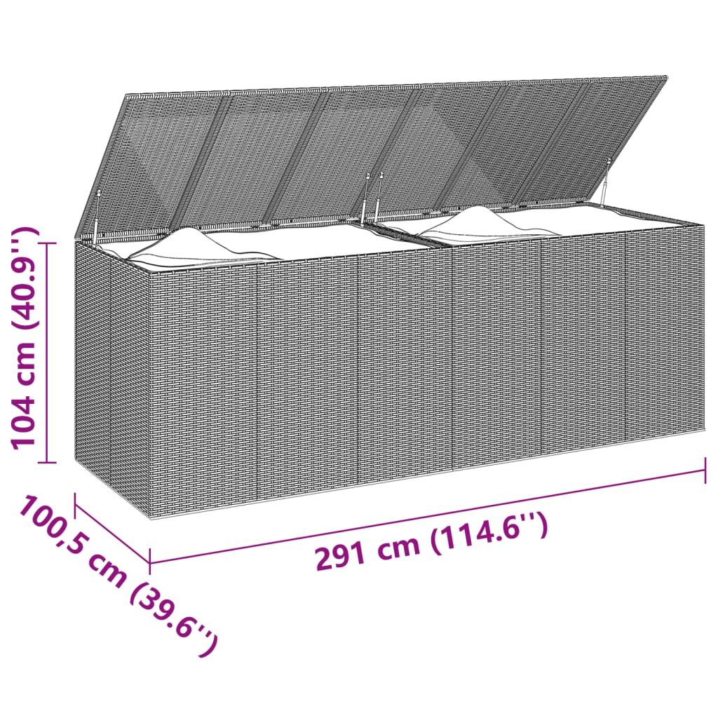 Garten-Kissenbox PE Rattan 291x100,5x104 cm Grau