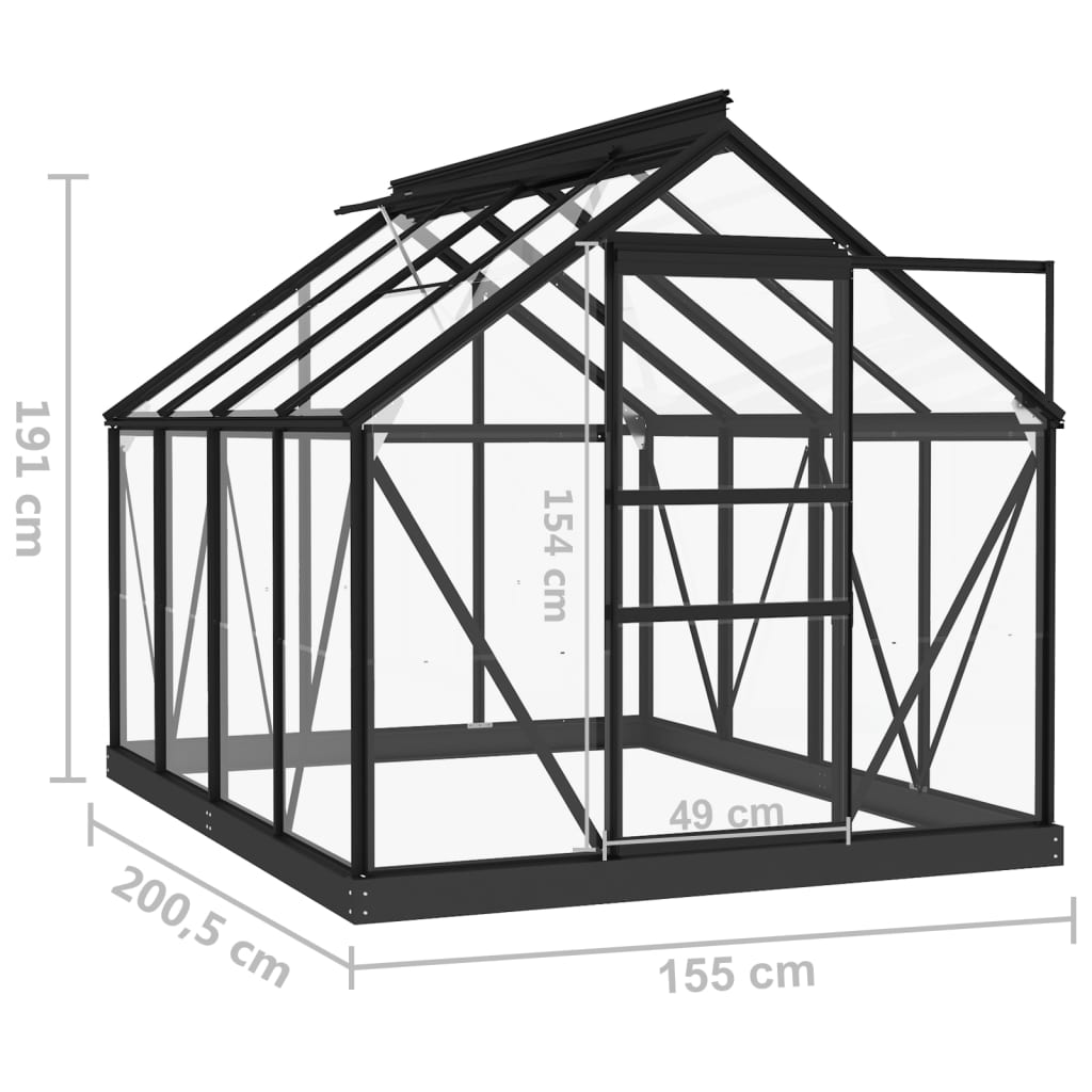 Glas Gewächshaus Anthrazit 155x200,5x191 cm Aluminium