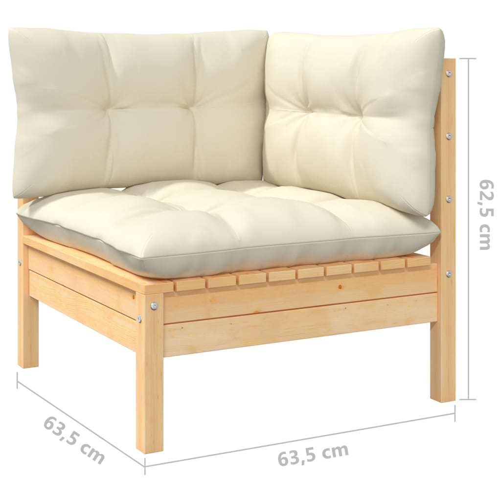 Garten-Ecksofa mit Kissen in Creme Massivholz Kiefer