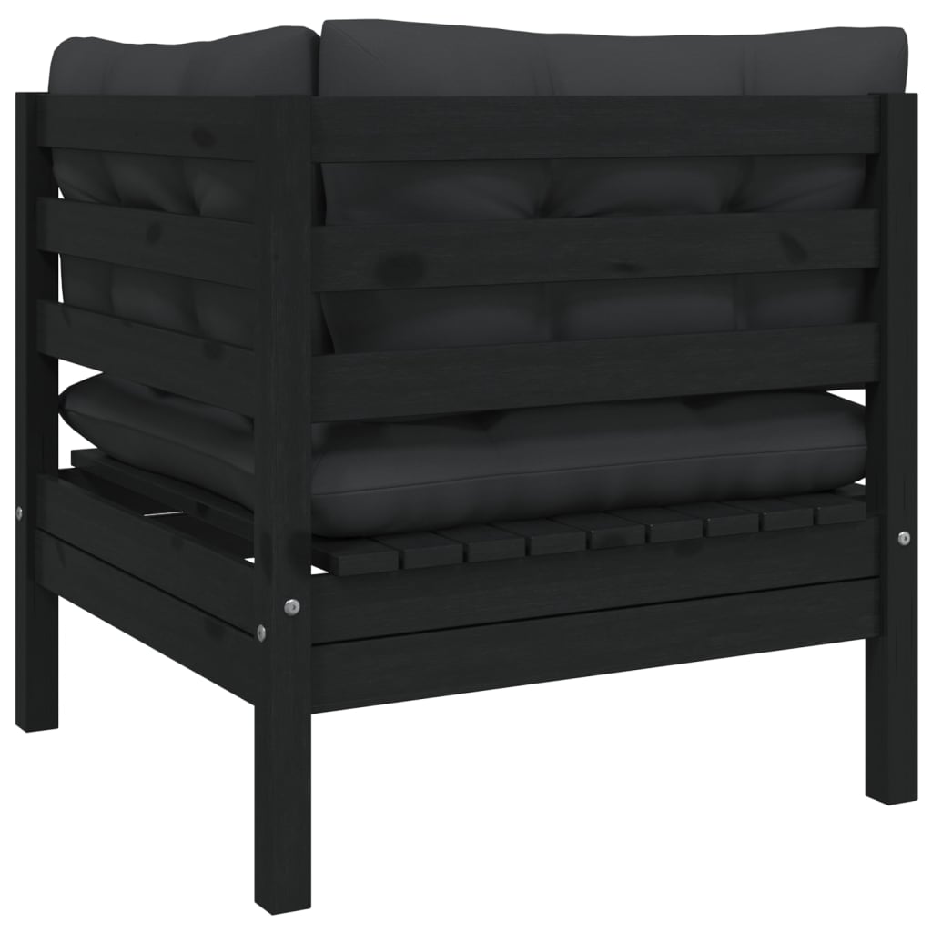 Garten-Ecksofa mit Kissen in Schwarz Massivholz Kiefer