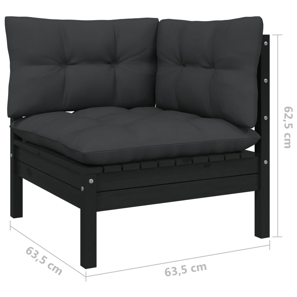 Garten-Ecksofa mit Kissen in Schwarz Massivholz Kiefer