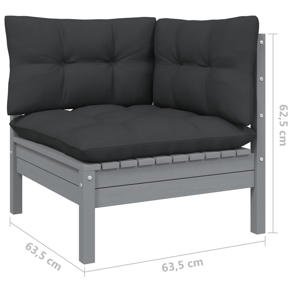 2-Sitzer-Gartensofa mit Kissen Grau Massivholz Kiefer