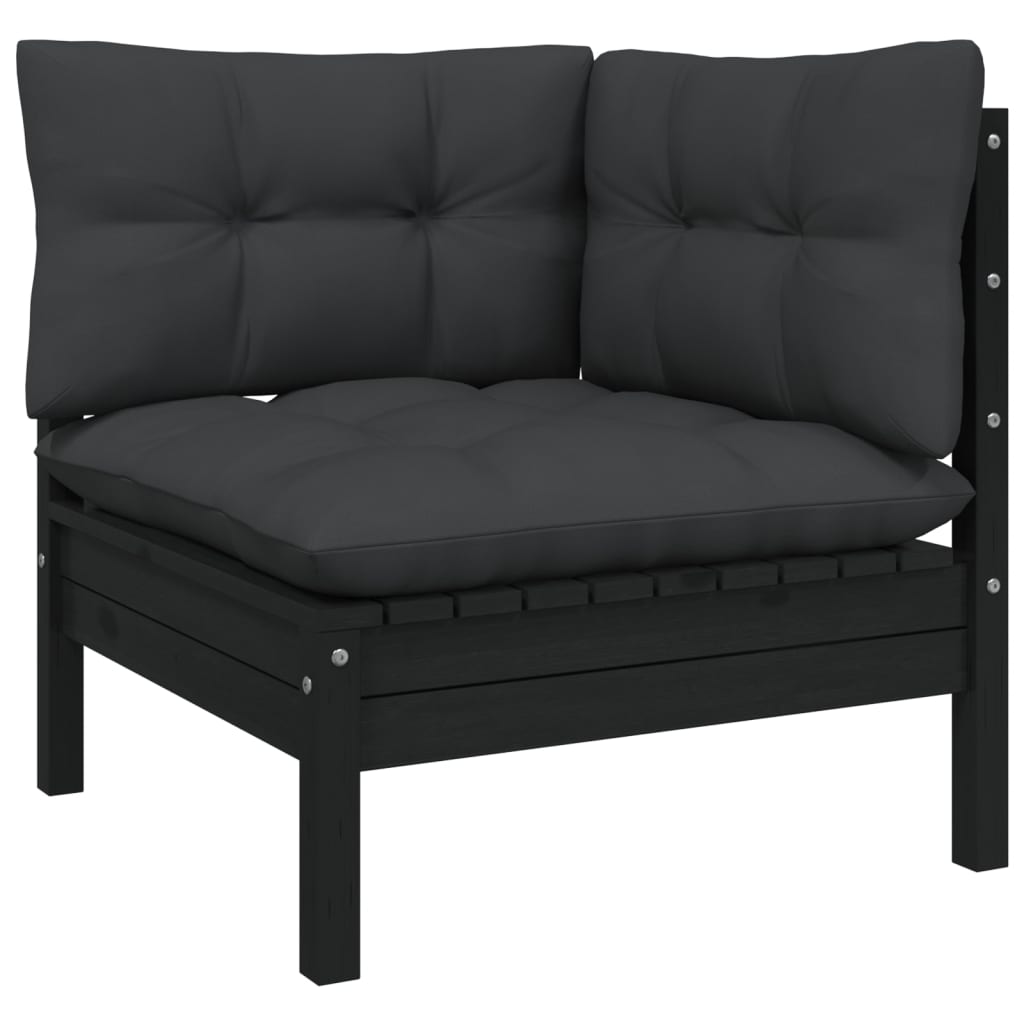 2-Sitzer-Gartensofa mit Kissen Schwarz Massivholz Kiefer