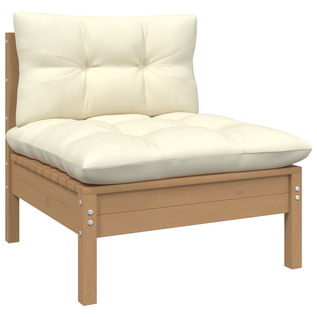 2-Sitzer-Gartensofa mit Kissen Creme Massivholz Kiefer