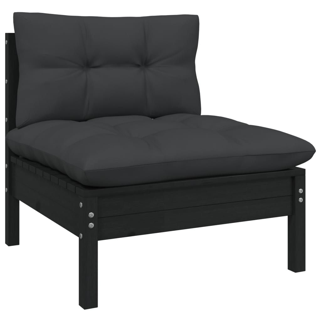 2-Sitzer-Gartensofa mit Kissen Schwarz Massivholz Kiefer