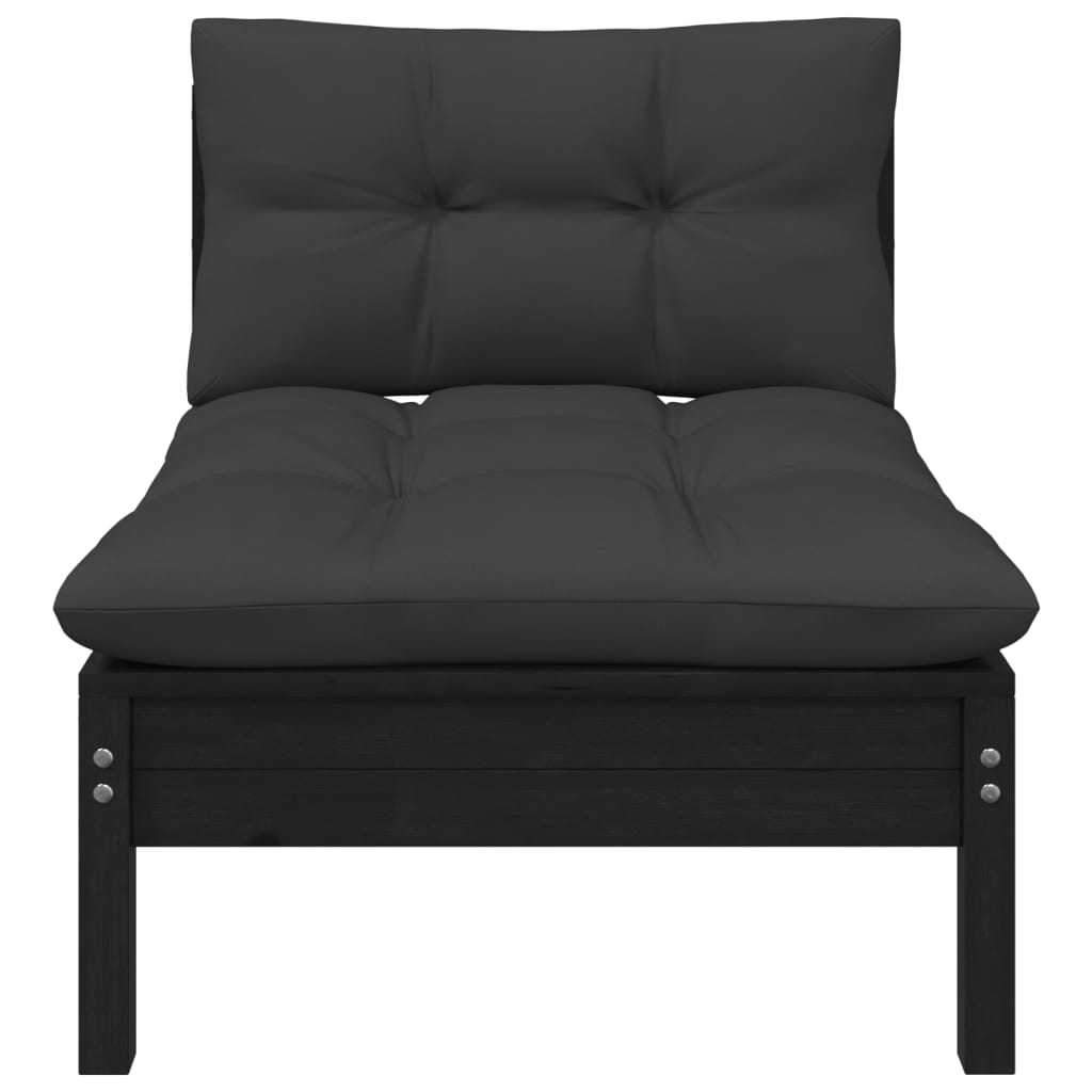 2-Sitzer-Gartensofa mit Kissen Schwarz Massivholz Kiefer